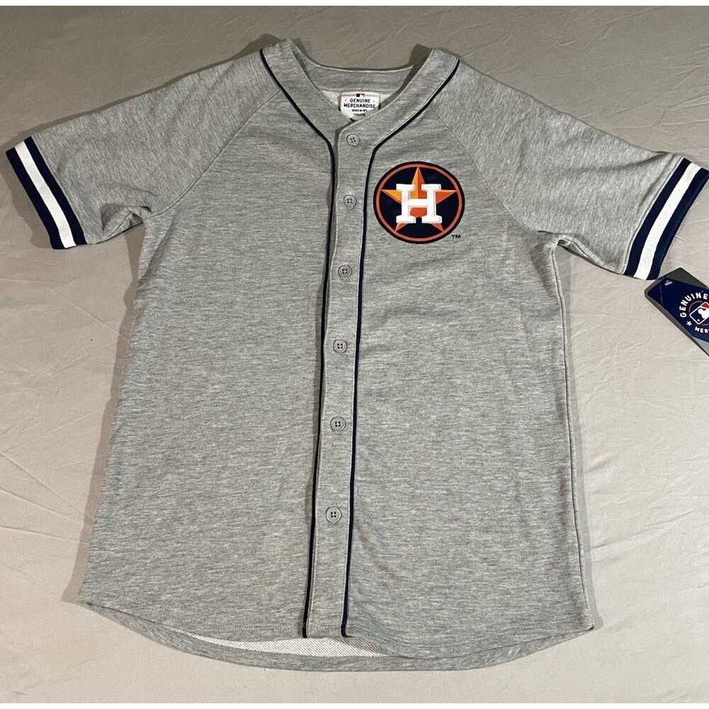 Houston Astros Gray Button-Up Jersey Tee - MLB Licensed Youth Medium